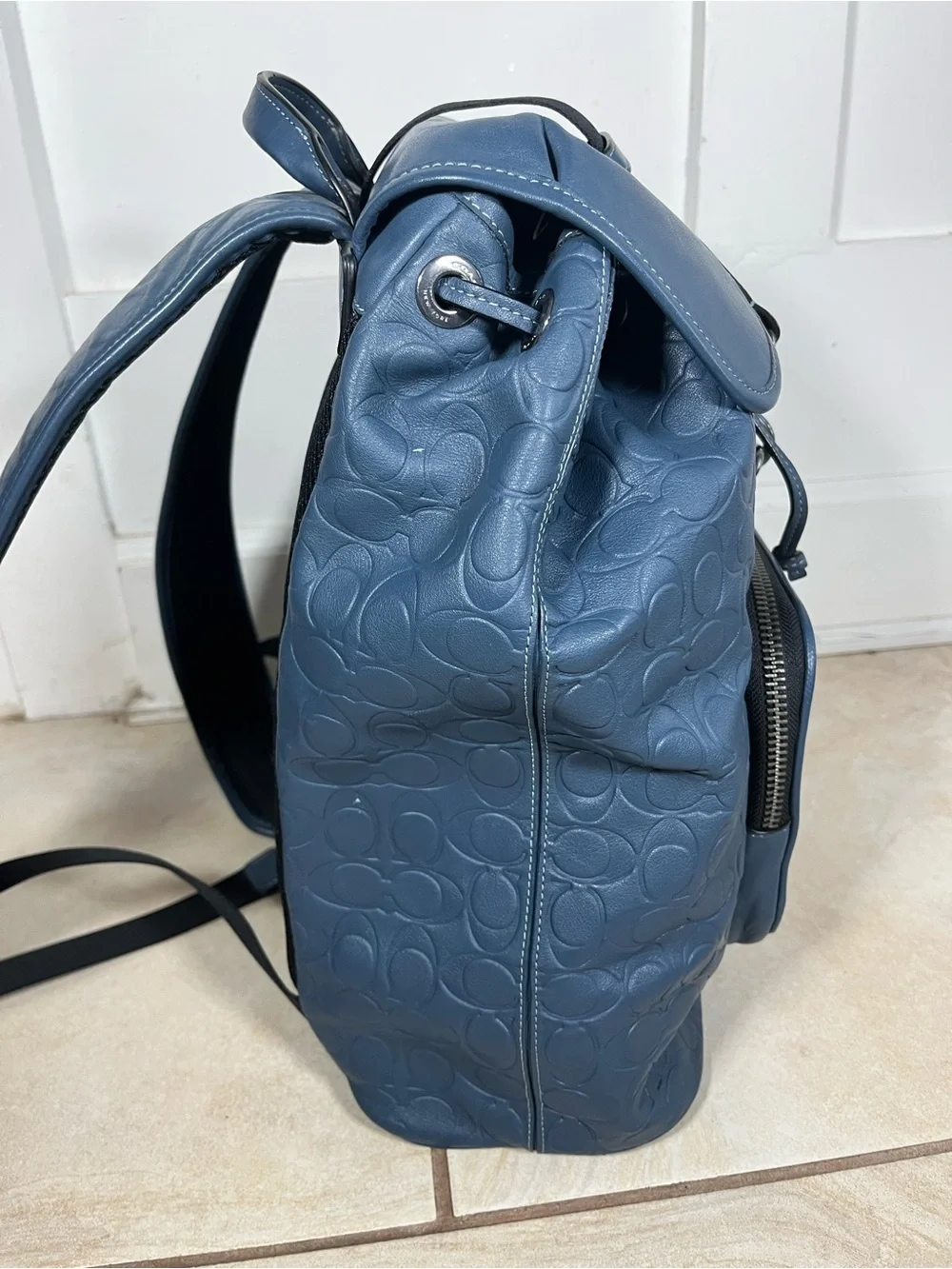 Coach Men/Womens Embossed Signature Leather Backpack in Blue